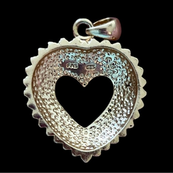 Vintage FAS 925 Sterling Silver Vermeil Diamond Open Heart Pendant - Picture 3 of 5